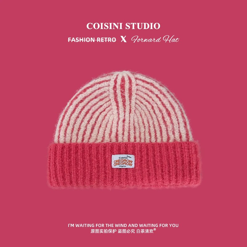 Gestreifte, flauschige Strickm – Beanie Cuffed Knit Bewertung und Preis